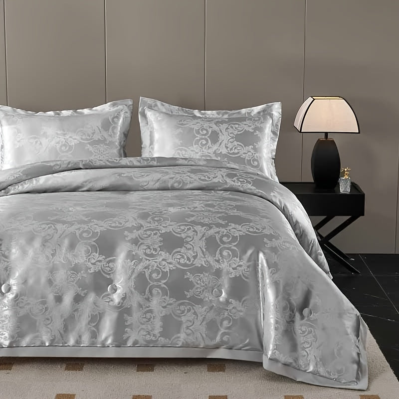 2/3pcs, Jacquard Satin Luxury Duvet Set, Thickened Warm Down Comforters (Duvet*1+Pillowcase*1/2), Soft And Comfortable Bedding, Available In All Seasons