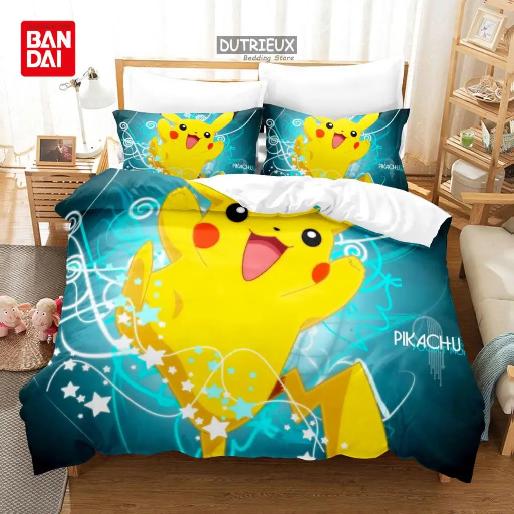 Popular Pokemon Pikachu Duvet Cover Pillowcase Bedding Set Double Twin Full Queen King Adult Kids Bedclothes Quilt Cover Gift