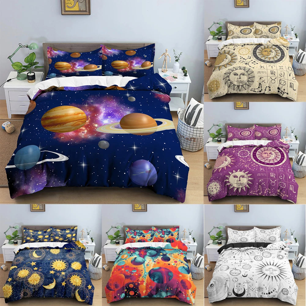 Vintage Tarot Bedding Set 3D Sun Moon Duvet Cover Galaxy Quilt Cover With Zipper Queen Double Comforter Sets No Bed Sheet