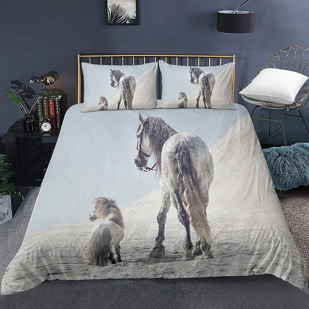Domineering Galloping Horse Printed Duvet Cover Set 3D Luxury Bedding Set with Pillowcase Bedroom Quilt Covers 2/3pcs Queen Size