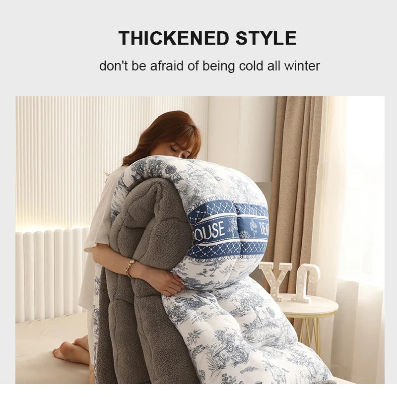 Thick Lamb Wool Duvet Double-sided Velvet Quilt Blanket Cashmere Quilted Warm Winter Plush Comforter Single Double Queen Size