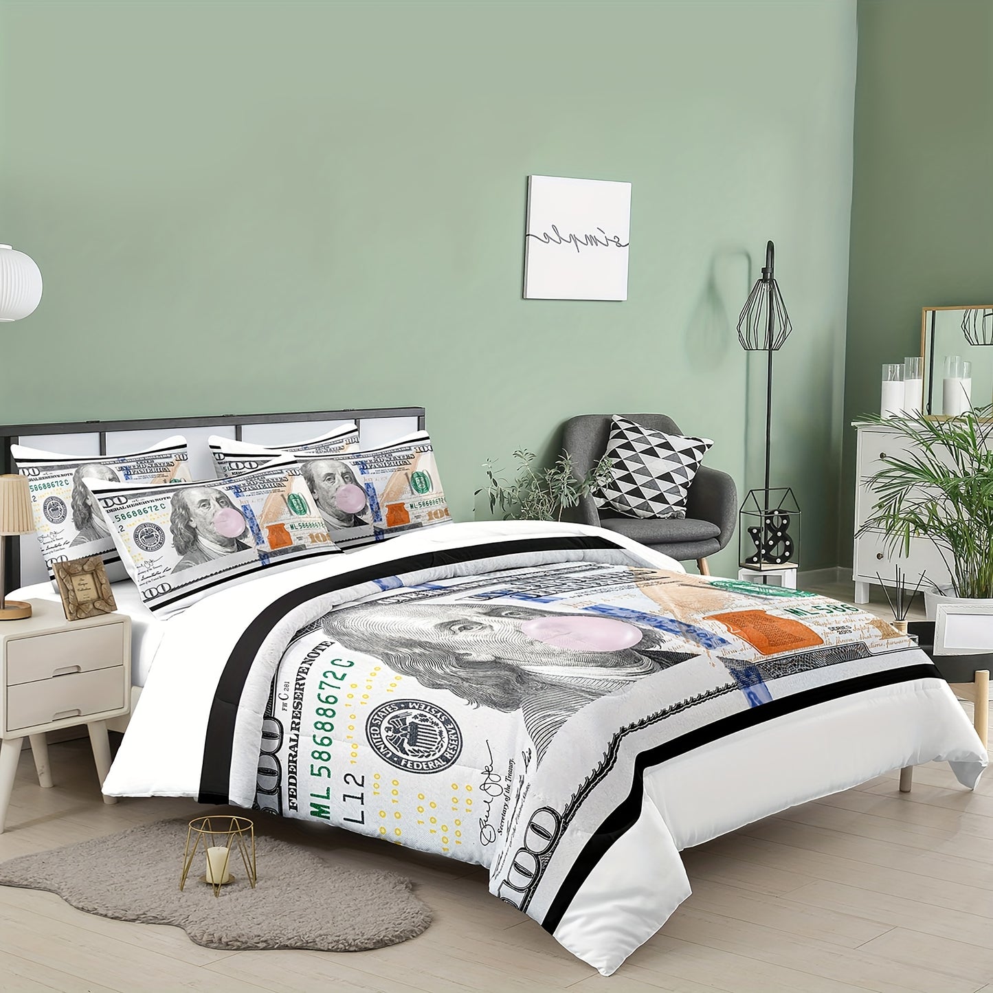 2/3pcs Modern Comforter Set, Dollar Print Bedding Set, Soft Comfortable And Skin-friendly Comforter For Bedroom, Guest Room (1*Comforter + 1/2*Pillowcase, Without Core)