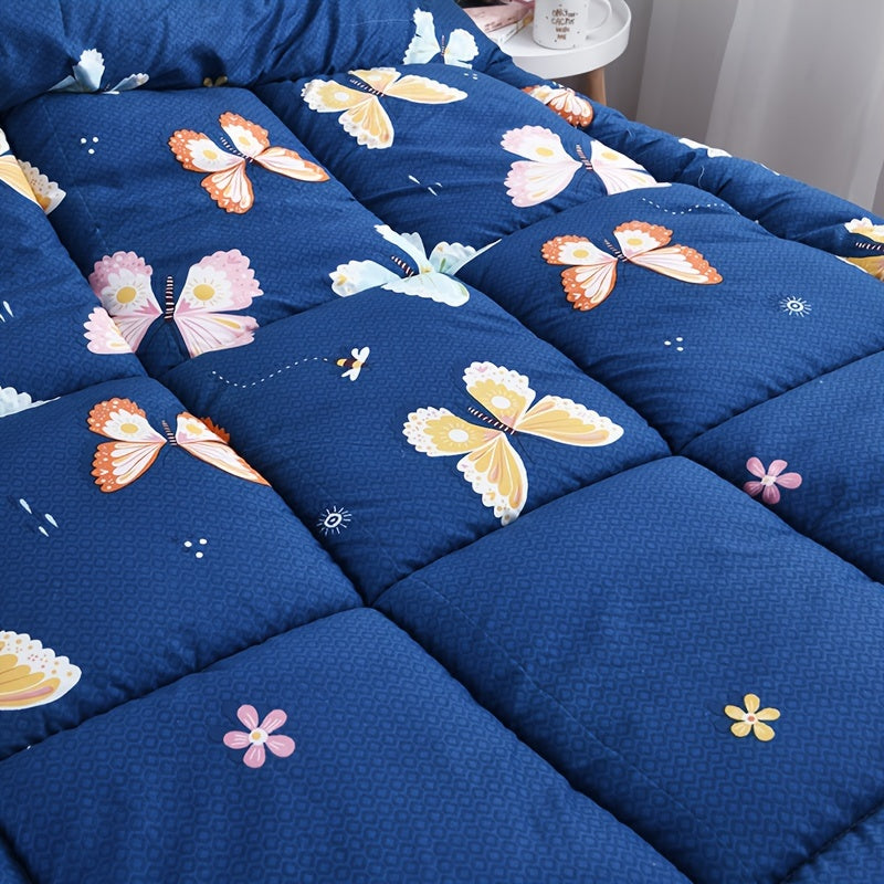 1pc Butterfly Print Sherpa Comforter Insert - All Season Quilted Ultra Soft Breathable Comforter, Box Stitch Comforter, Machine Washable Bedroom Warm Autumn And Winter Comforter