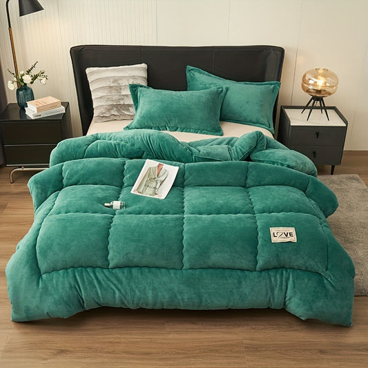 1pc Thickened Milk Velvet Comforter, Warm Soft Autumn And Winter Green Bedding Quilt Core