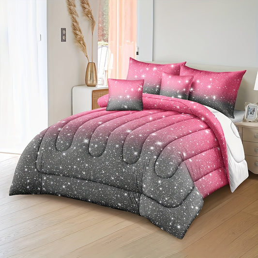 2/3pcs Gradient Glitter Comforter Set (1*Comforter + 1/2*Pillowcase, Without Core), Tie-dye Starry Sky Bedroom Decor, Gradient Color Bedroom Decorative Quilt, Rainbow Gradient, Soft Cozy For Girls, Gift Bedding