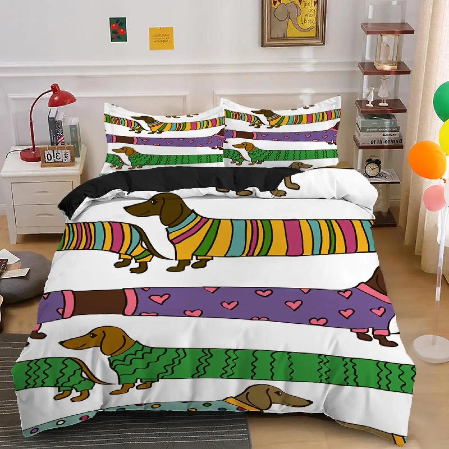 Dachshund Duvet Cover Set Cartoon Style Dachshunds King Size Bedding Set for Dog Lovers Kids Teens 2/3pcs Twin Comforter Cover