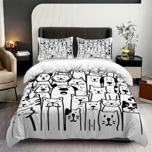 Black and White Cat Duvet Cover Set