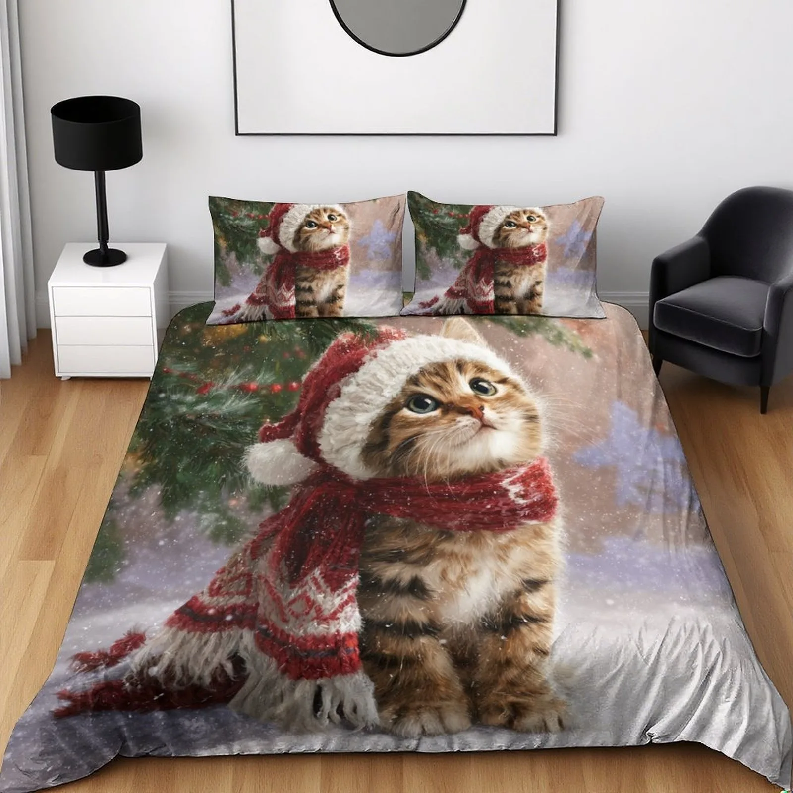 Christmas Cat Printed Duvet Set