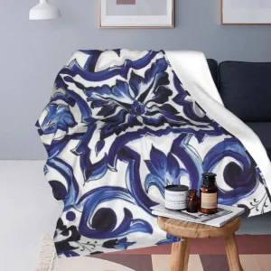 Blue Ornate Floral Mediterranean Comforter