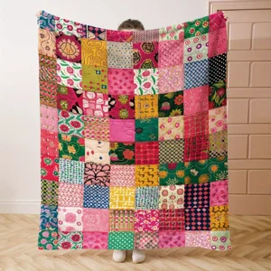 Bright Patchwork With Floral Blanket