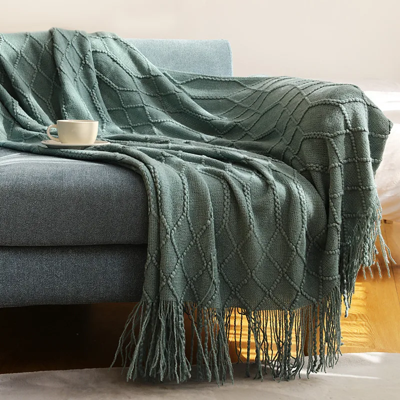 Green Oversized Throw Knitted Blanket