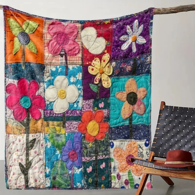 Retro Floral Garden Patchwork Blanket