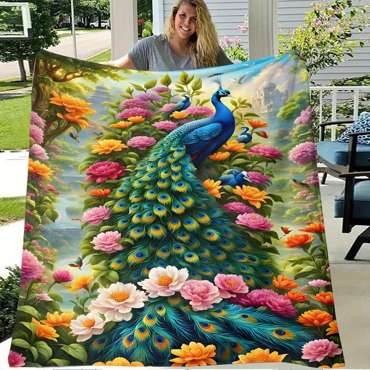 Peacock and Floral Design Blanket